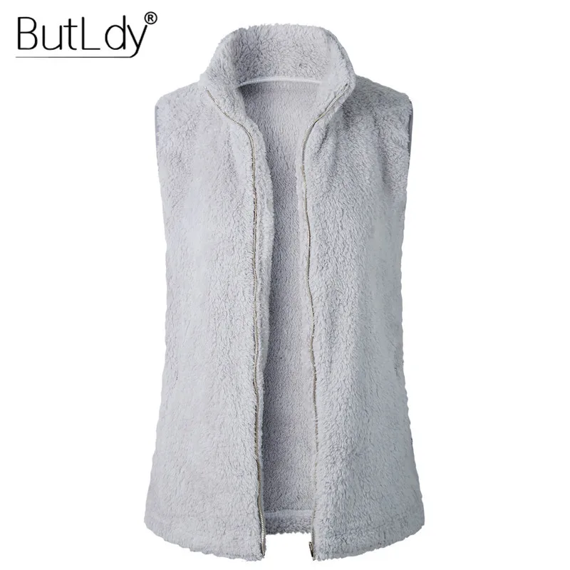 

Zip Up Vest Women Faux Fleece Fur Sleeveless Jacket Winter Casual Warm Waistcoat Stand Collar Plush Woven Vest Femme 2018