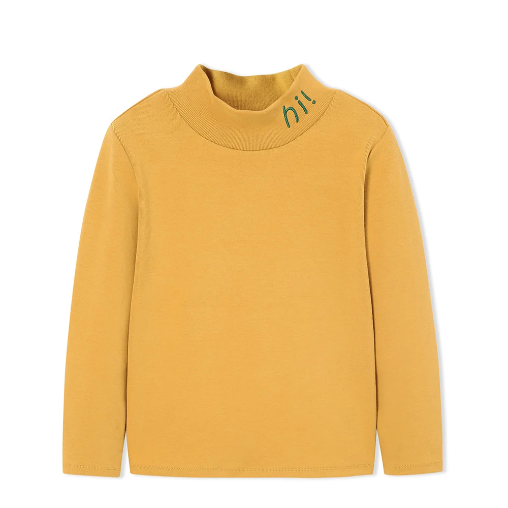 Yellow Ochre Light Balabala/зимняя футболка для мальчиков, enfant, свитер с воротником средней длины топы с длинными рукавами для детей ясельного возраста, модные однотонные Топы в полоску - Цвет: Yellow Ochre Light