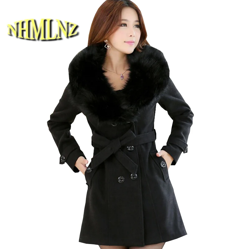 Женское пальто с густым мехом G1961 теплое зимнее в Корейском стиле|woolen coat women|woolen