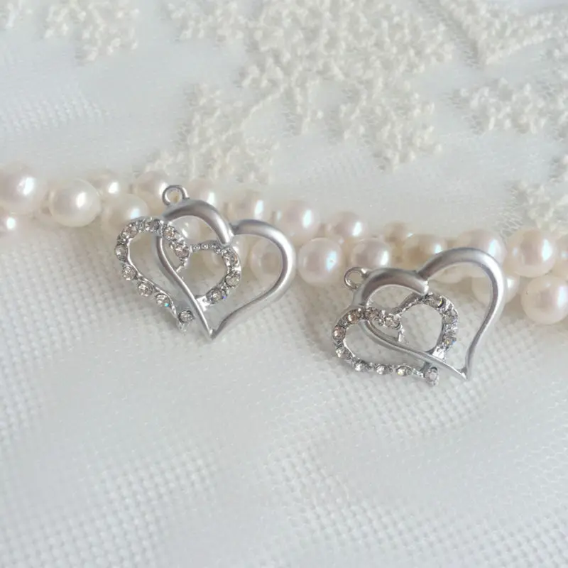 

19MM 25pcs Double Heart Shape Silver Color Alloy Charms Jewelry Pendants