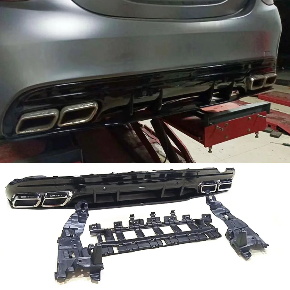 PP Rear Bumper Lip Diffuser with Exhaust Tips for mercedes benz C-Class C205 2Dr C200 C250 C300 C350 C43 AMG 2014-2018 | Автомобили и