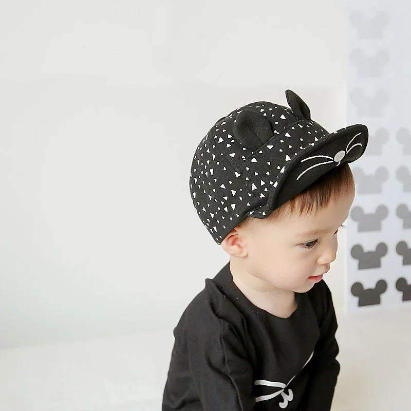 Новая детская шапка с ушами котами милая летняя кепка рисунком для маленьких