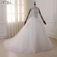adln vestidos de novia long sleeve wedding dress with crystal scoop rhinestone princess saudi arabic bridal gown
