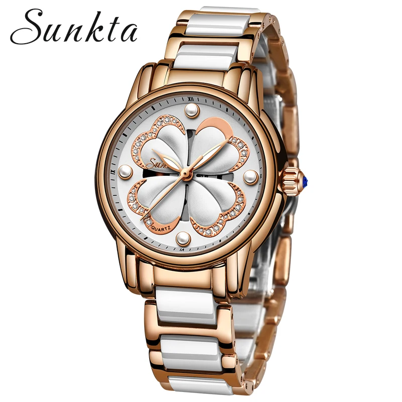 

SUNKTA New Luxury Dress Women Watches Rhinestone Quartz Clock Female Watch Rose Gold Stainless Steel Fashion Ladies Wrist Watch
