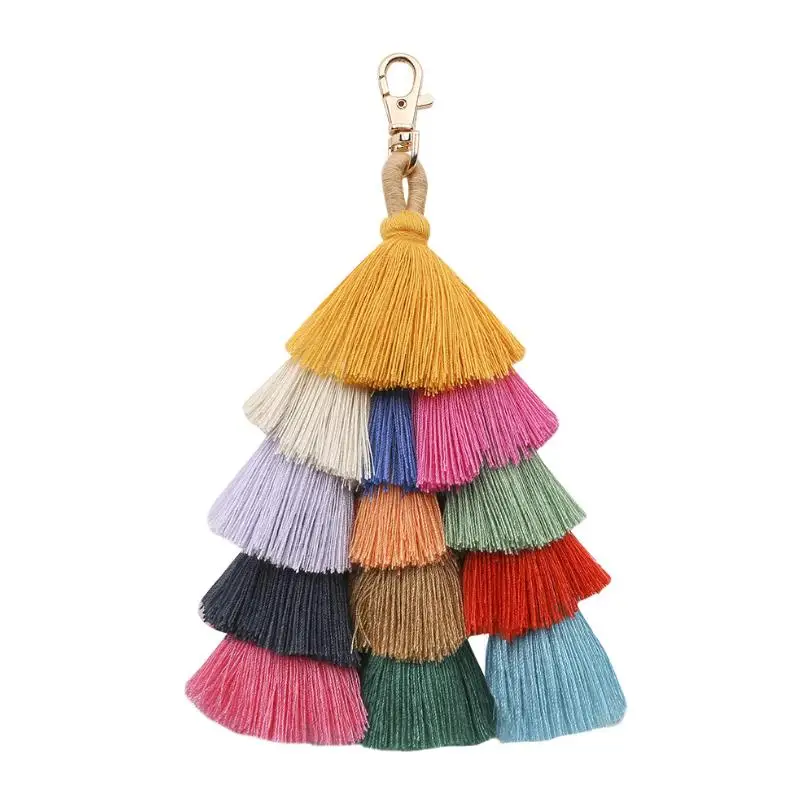 

1pc Long Layered Cotton Tassels Key Chain For Women Bag Car Girls Handbag Hanging Pendant Charms Key Ring Bohemian Jewelry Gift