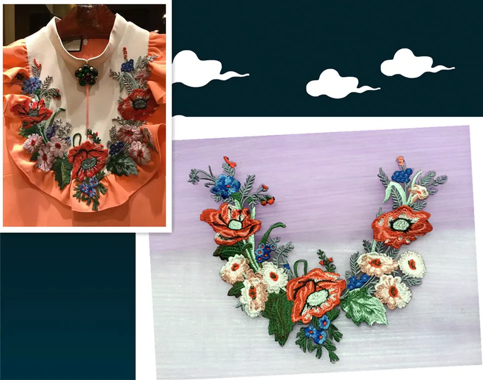 1 шт. вышитый кружевной воротник аппликация кружевная ткань 3D платье аксессуары