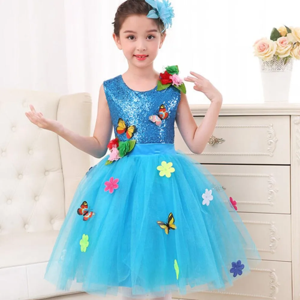 3-14y Knee-Length Kids Sequin Flower Girls Dress Pageant Party Wedding Ball Gown Prom Princess Formal Occassion | Детская одежда и