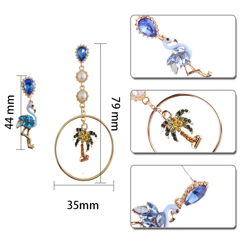 JZTOP милые серьги с кристаллами Фламинго кокосовое дерево Женская Роскошная