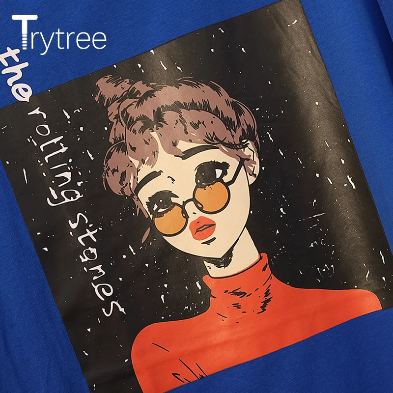 Trytree летняя повседневная женская футболка с принтом персонажа и о-образным