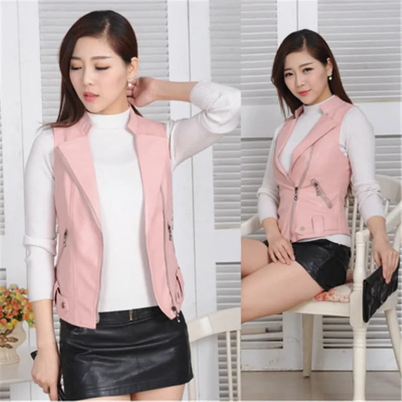 Женский короткий жилет из искусственной кожи AS989 Модный повседневный в