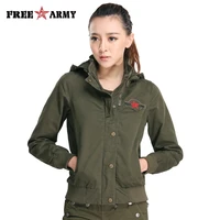 freearmy brand hooded jacket womens short jackets thick mandarin collar england style lady jacket solid army green bomber fall