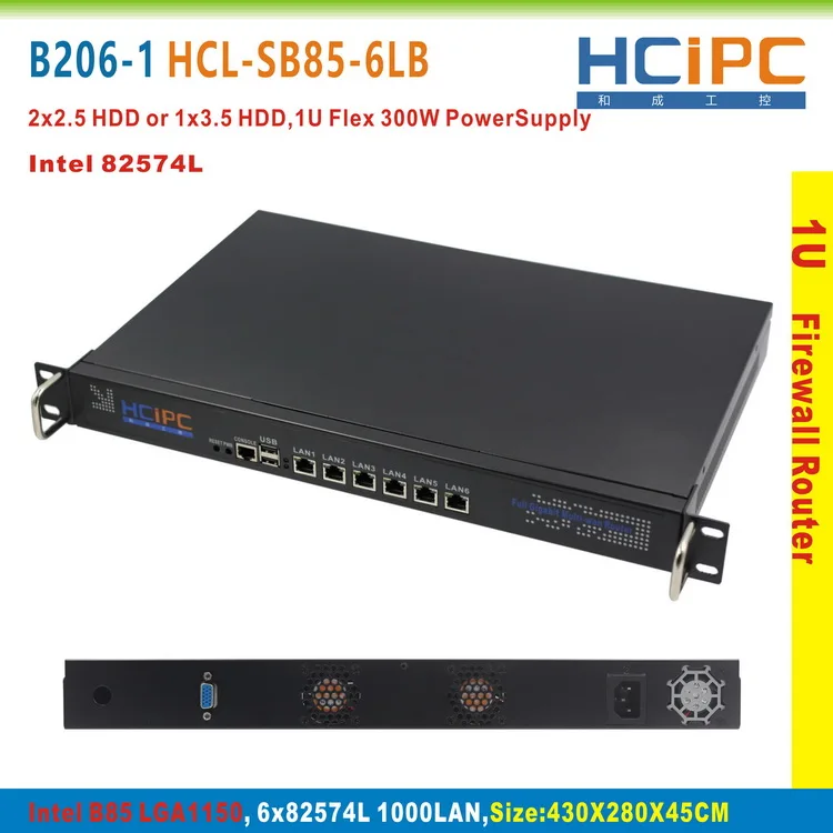 Hcipc B206-1 HCL-SB85-6LB, 16G+ 64G+ I3 Процессор, LGA1150 B85 82574L 6LAN 1U брандмауэр системы, 6LAN материнская плата, 1U 6LAN сетевой маршрутизатор