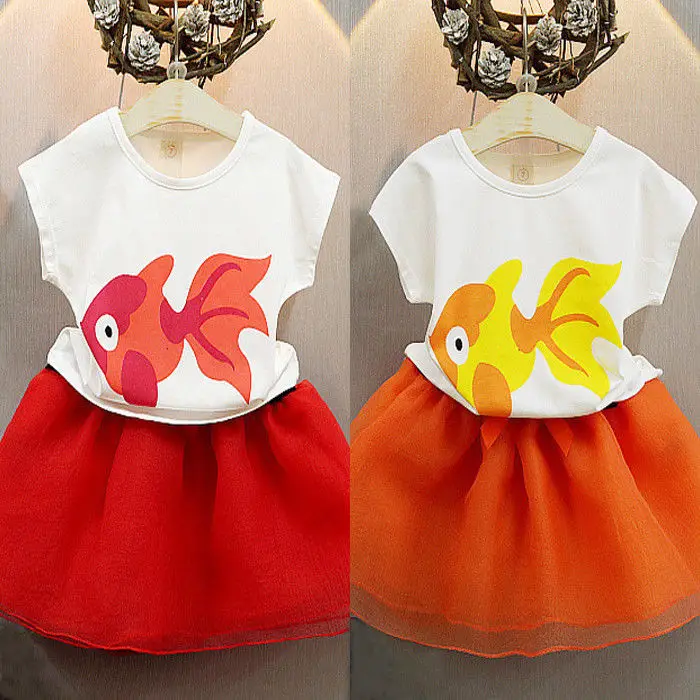 Футболки Топы + юбка праздничная кружевная одежда пачка с рисунком рыбы От 1 до 6