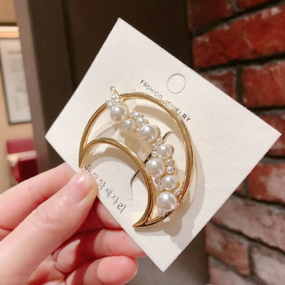 

New arrival Cute Imitiation Pearl Star Moon Shape Hairpins Metal Gold Color Hair Clips Hair Accessories for Women Girls