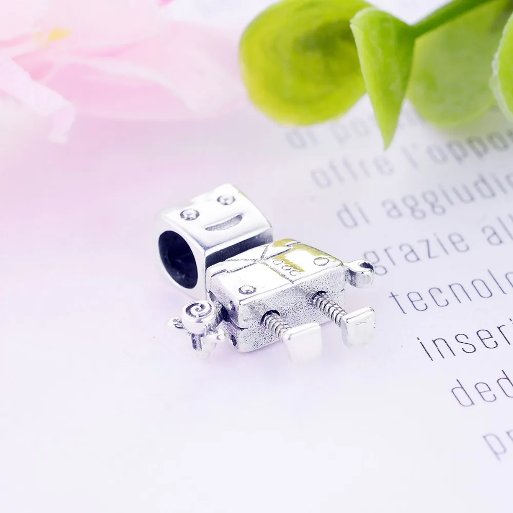 Подходят к оригинальному браслету Pandora, браслеты, настоящее 925 пробы, серебряные бусины Rob Bot, самодельные ювелирные изделия, бусины-роботы, Прямая поставка