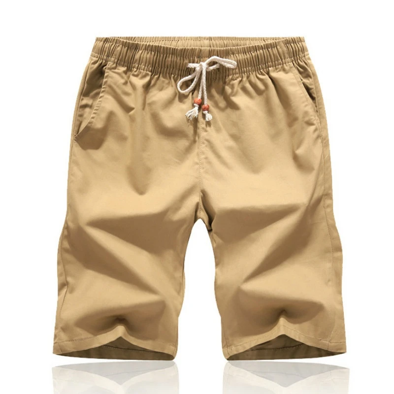 

Summer Men Casual Short Cotton Mid Waist Knee Length Drawstring Oversized L-5XL Solid 5 Colors Loose Streetwear Fashion 223-103