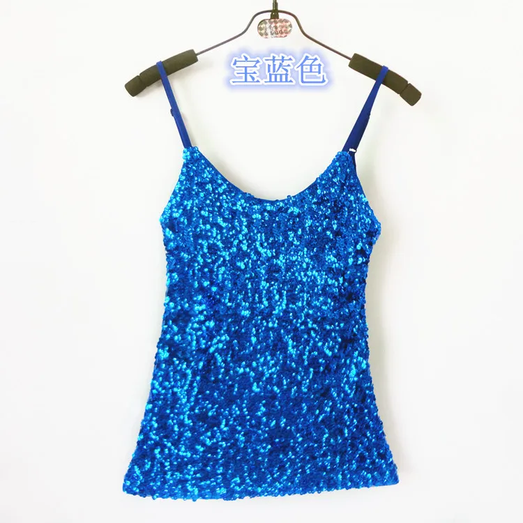 Женская Клубная майка с блестками простая летняя на тонких бретелях v образным