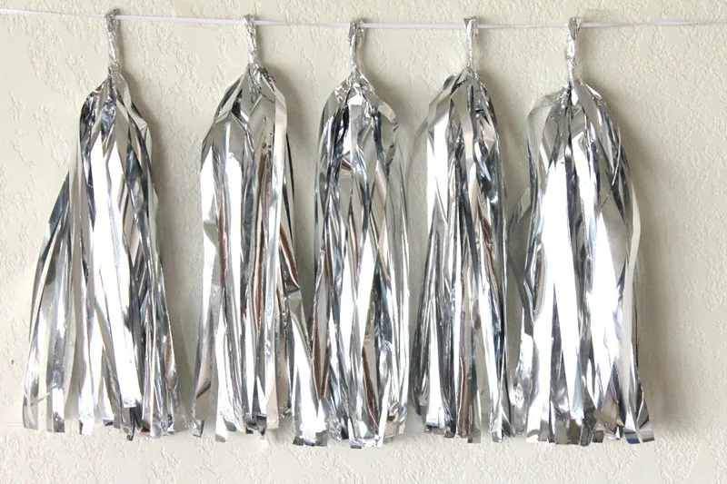 Silver Foil Tassel Партия 5 шт. 14 дюймов гирлянда из папиросной бумаги с кистями Свадебные украшения день рождения детский душ домашние вечерние бумажные изделия - Цвет: Silver Foil Tassel