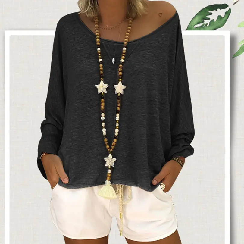 Осенняя футболка с рукавом летучая мышь большие размеры свободная повседневная