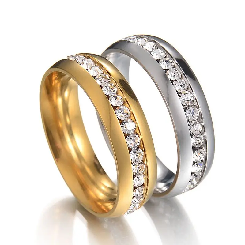 6 мм любовника Свадебные Bague золото серебро Нержавеющая сталь однорядные полная с