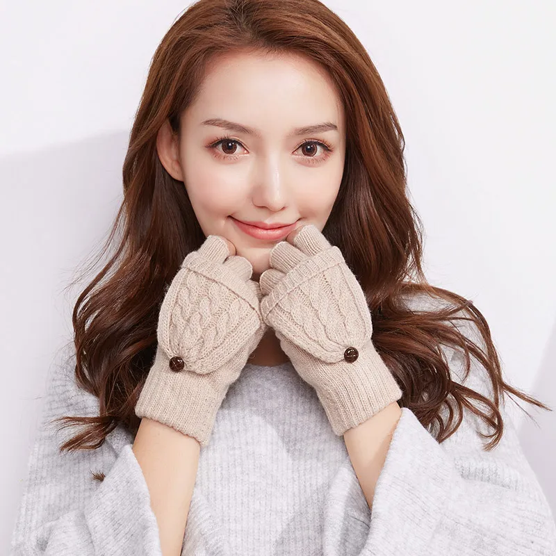 Теплые зимние уличные перчатки для женщин мягкие вязаные крючком из