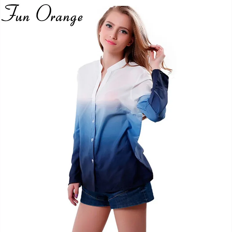 Fun Orange New Fashion Women Blouse V-neck Long Sleeve Shirts Patchwork Spring Autumn Casual Blouses | Женская одежда