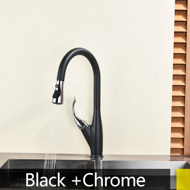 black with chrome Хром/Матовый никель/черненый кухонный кран с одной ручкой выдвижной 2 способа носик палуба крепление Смеситель горячей и холодной воды кран - Цвет: black with chrome