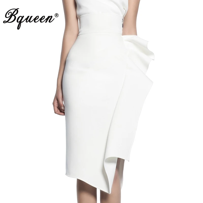 

Bqueen2019 New Sexy Pencil Bodycon Skirt Asymmetry Ruffles Hem Knee-Length Skirts Wear To Work Summer