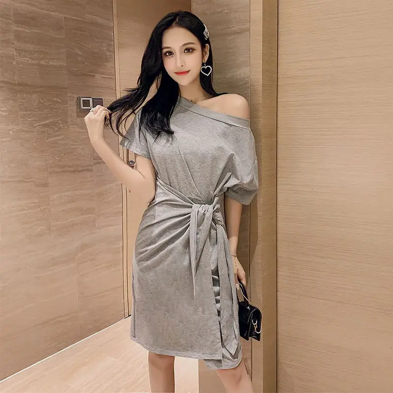2019 летние женские миди платья однотонные повседневные корейские с открытыми
