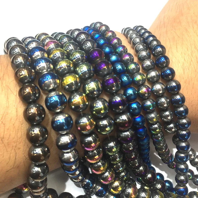Natural Stone Hematite Beads Round Loose Semi Plating Color 6mm 8mm For DIY Necklace Bracelet Jewelry Making Pick Size15'' |