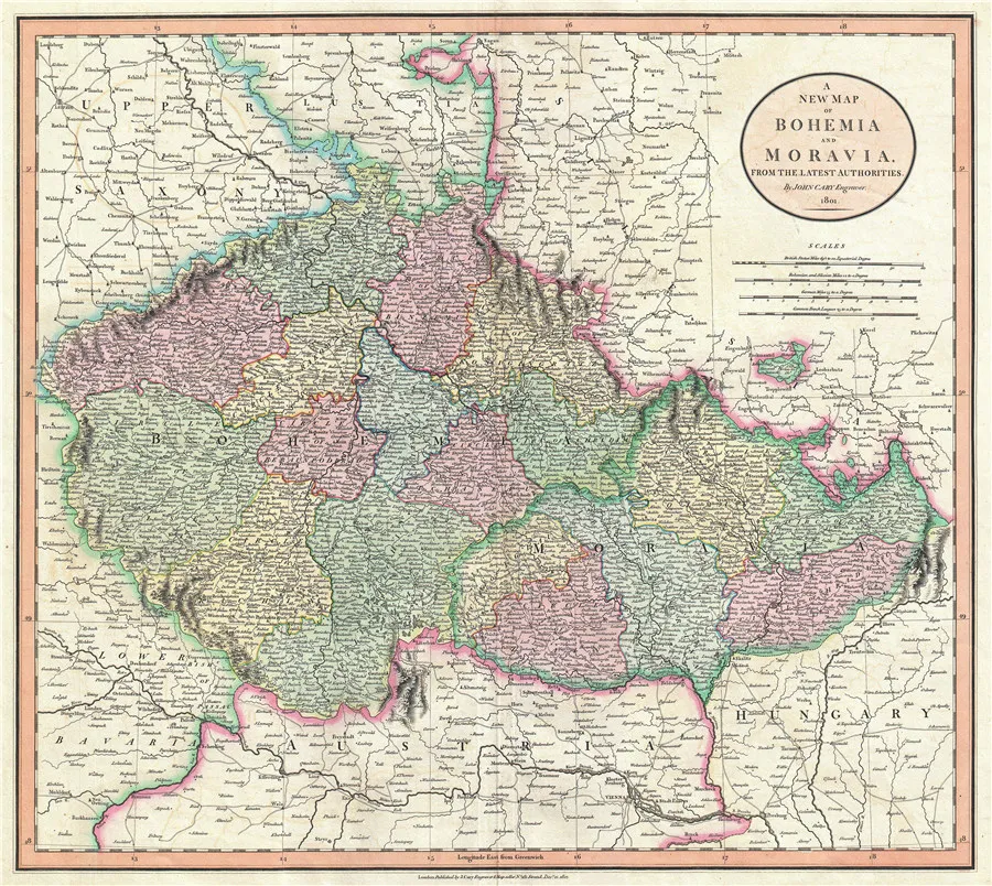 1801 Cary карта Богемия и моравиа Геометрическая живопись холст печать постер