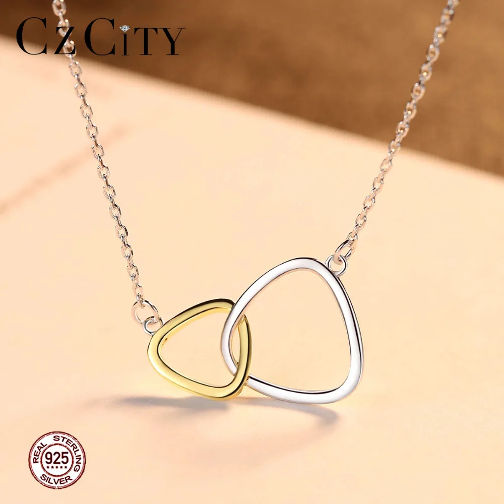 CZCITY чистый 925 стерлингового серебра двойной круг кулон ожерелье для женщин