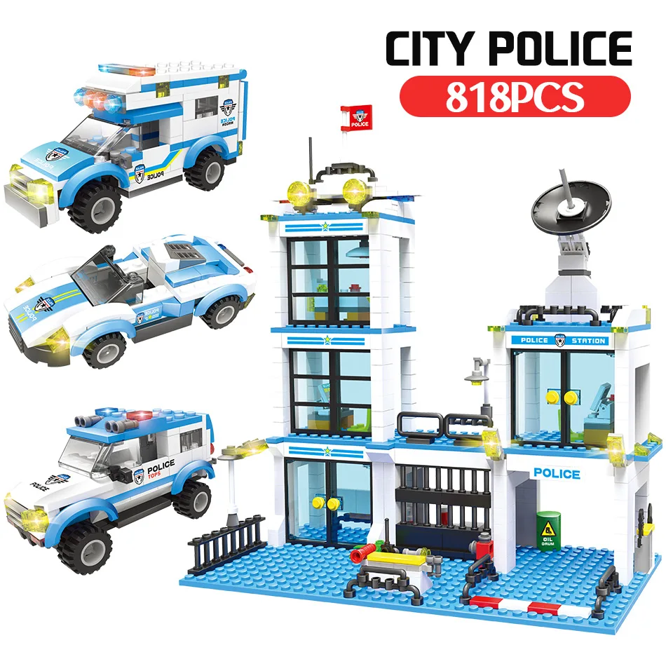 

High-tech Set Anti-Terrorism Model Building Blocks Compatible City Mobile Police Station + Police Building Children Toy