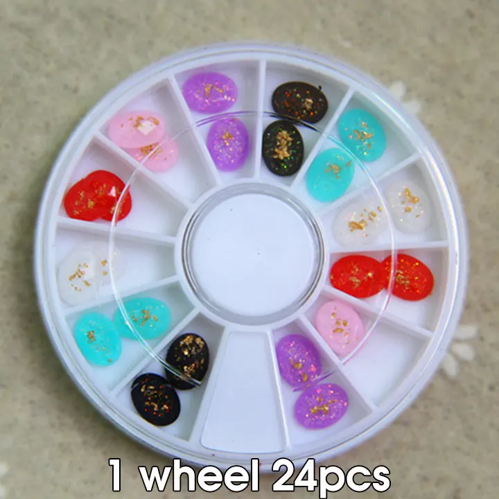 Японские наклейки для ногтей золотые овальные Стразы из смолы 24 шт. 6 видов