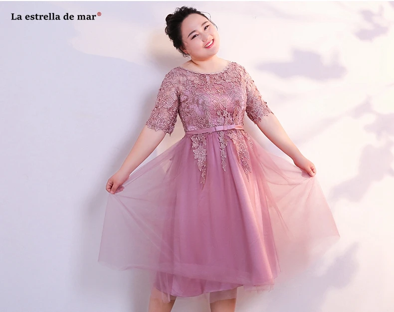 Большие размеры vestidos de madrinha, новинка, из кружева, с вырезом на шее, с коротким рукавом, трапециевидной формы, бирюзового, синего, румяна, розового цвета, свадебное платье для гостей, длина чая