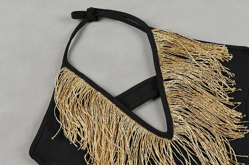 New Sexy V-Neck Tassel Backless Halter Elastic Bodycon Party Summer Bandage Bodysuits for women 2018 Drop shipping HL624 |