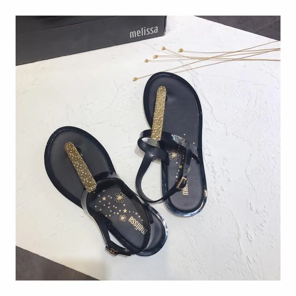 Новинка года; женские босоножки Melissa; Новинка года; Блестящие Босоножки на толстой платформе с кристаллами; сандалии Melissa; Лидер продаж; пляжная обувь для женщин; размеры США 5-8 - Цвет: black no box