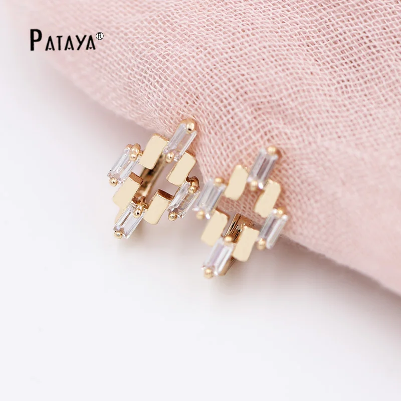 PATAYA Новые Классические этнические серьги 585 розовое золото четыре прямоугольника белый кубический цирконий богемные ювелирные изделия женские висячие серьги