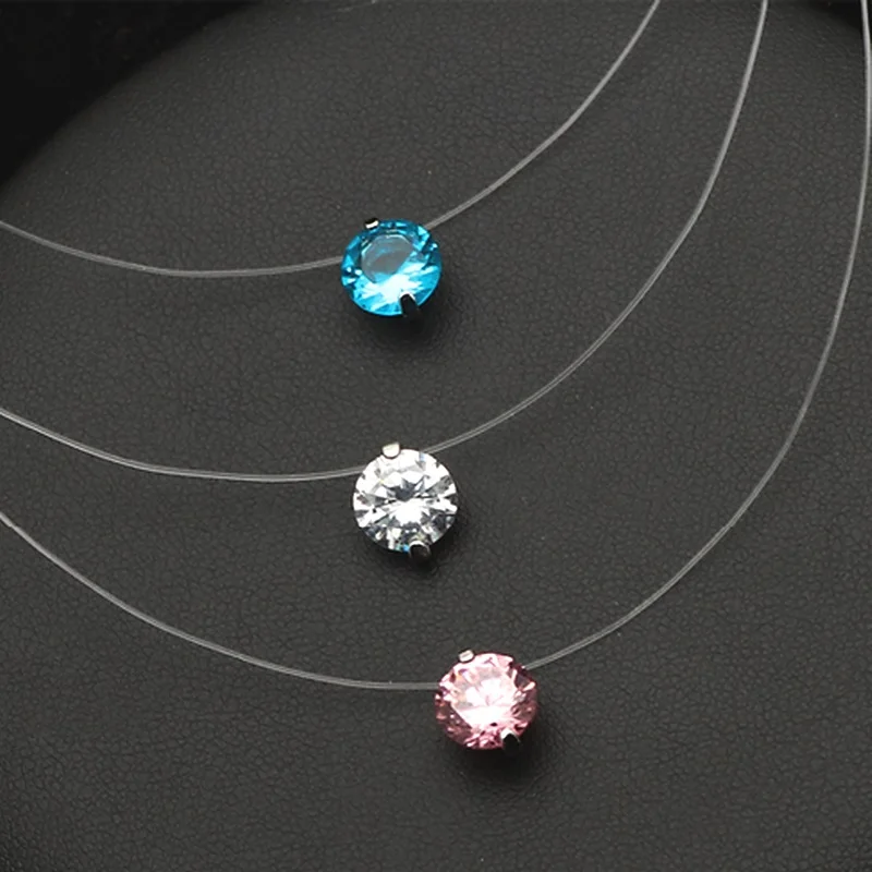 

Transparant Invisible Zircon Choker Necklace Women Bijoux White Pink Blue New Fashion Jewelry Classic Cute Gift