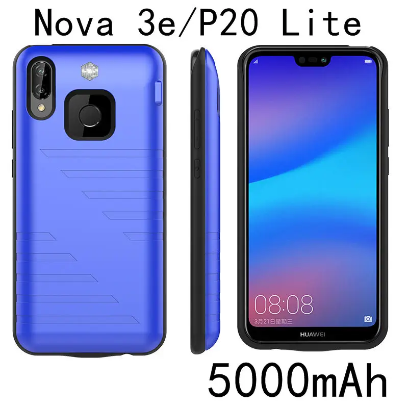 Nova3e-Blue Ударопрочный чехол-батарея P20 для huawei Nova 3e P20 Lite, запасное зарядное устройство, чехол s для huawei P20 Pro, чехол для зарядки - Цвет: Nova3e-Blue