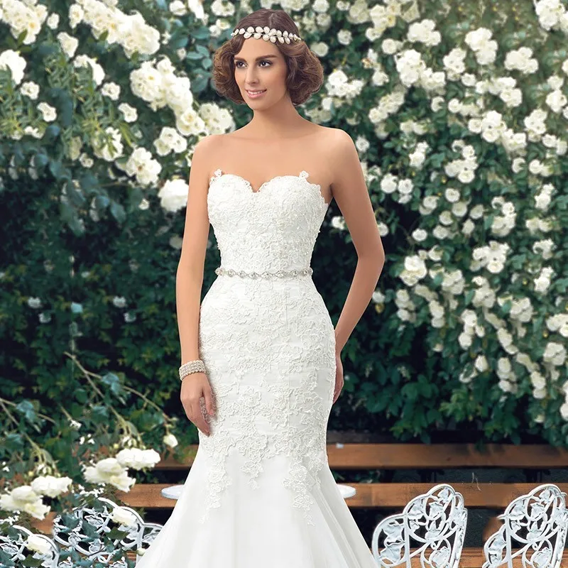 2016 Удивительные Кружева Русалка Свадебные Платья Милая Вверх Назад Vestidos Де Noiva