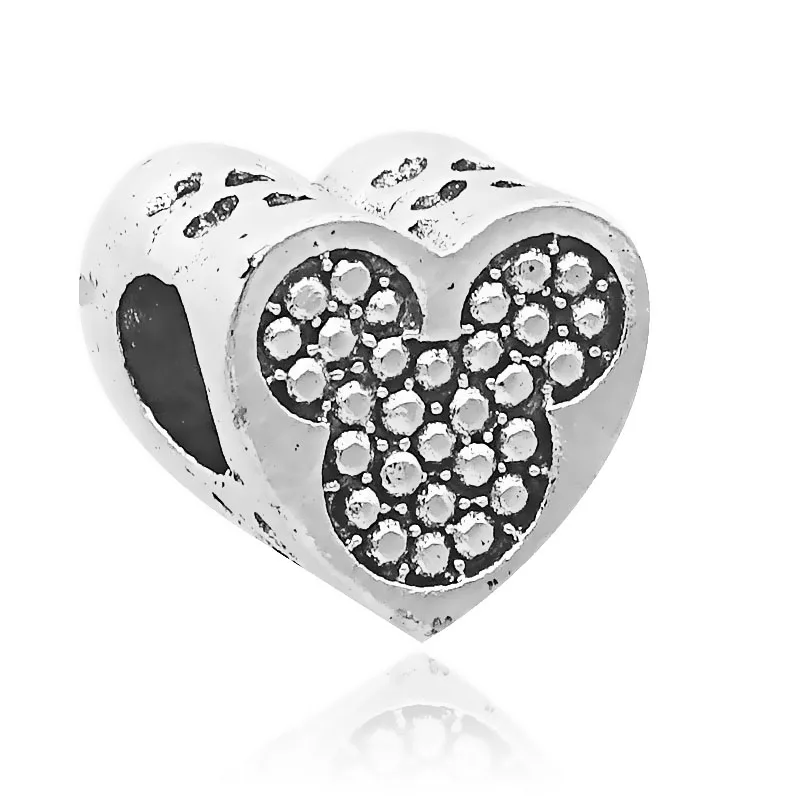mickey heart Европейский Серебряный браслет в виде единорога Микки Минни Дональда Дака из бисера, очаровательный браслет Pandora, ювелирные изделия для женщин - Цвет: mickey heart