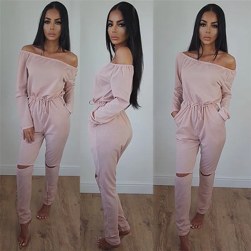 Сексуальный женский однотонный повседневный комбинезон с открытыми плечами и