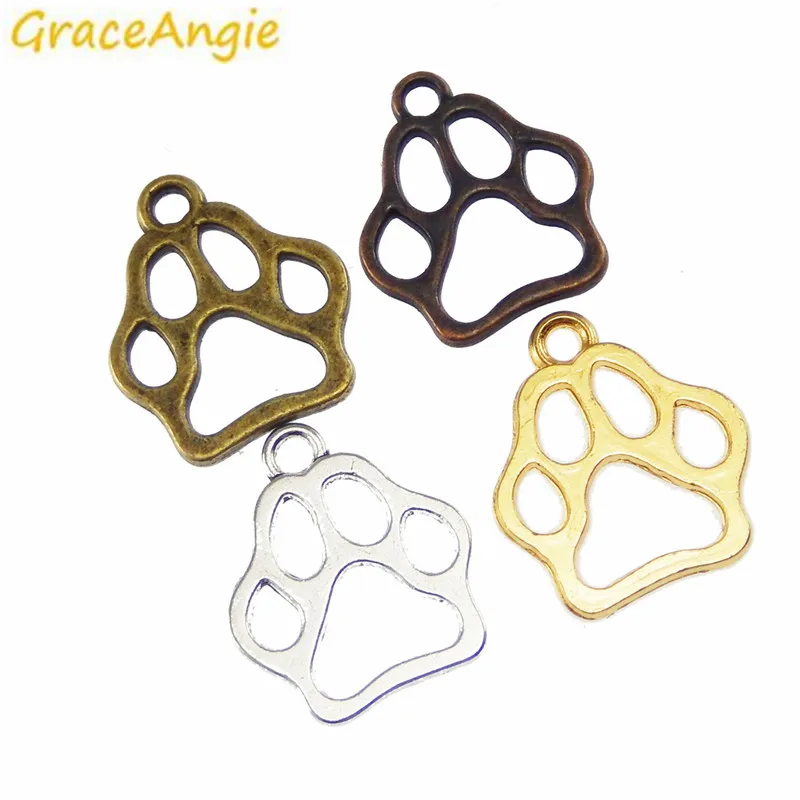 24 шт. подвеска браслет в виде собачьей лапы|paw print|bronze goldaccessory charm |