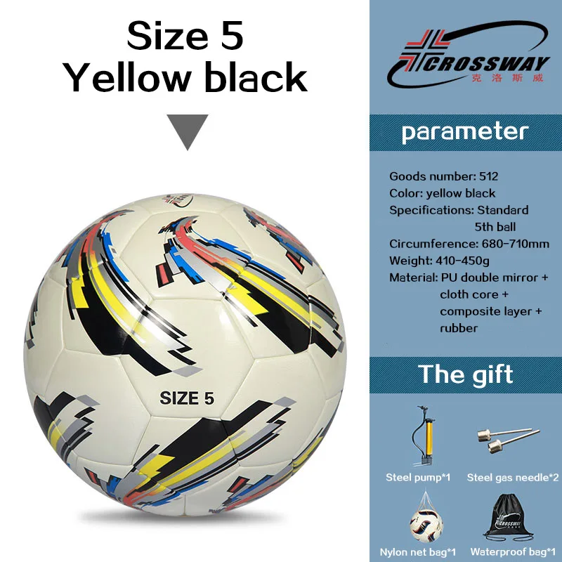 Soccer Ball Size 5 CROSSWAY, Официальный стандартный футбольный мяч, размер 3, 4, 5, футбольный мяч для мужчин и детей, для игры на открытом воздухе, тренировочный мяч с надувной сеткой, гол, ПУ - Цвет: Soccer Ball Size 5