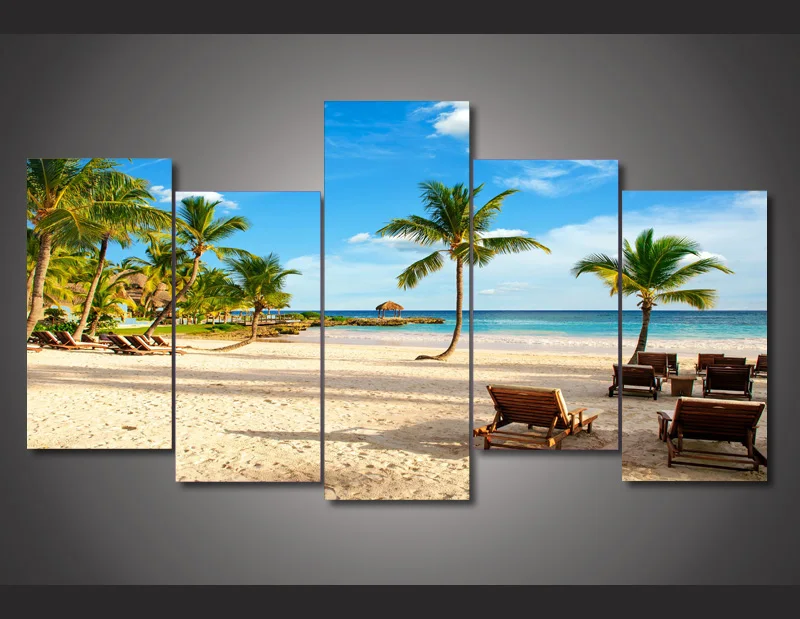 

HD Print 5pcs canvas art sea beach seascape painting modern home decor wall art picture for living room decor painting