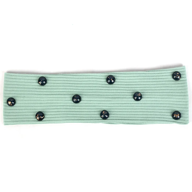 Bean Green Gray Новые модные женские ребристые повязки для волос золотые фольги круглые бусины аксессуары для девочек женские плоские эластичные повязки на голову полосатые тюрбан DZ778 - Цвет: Bean Green Gray