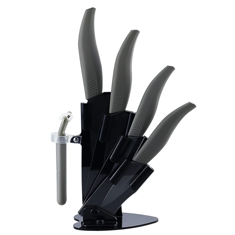 Grey knives set Кухня Керамика ножей с держателем, комплект из 6 штук, " кожура 4" " 6" нож шеф-повара циркония Керамика с чёрным лезвием, Пособия по кулинарии ножи - Цвет: Grey knives set