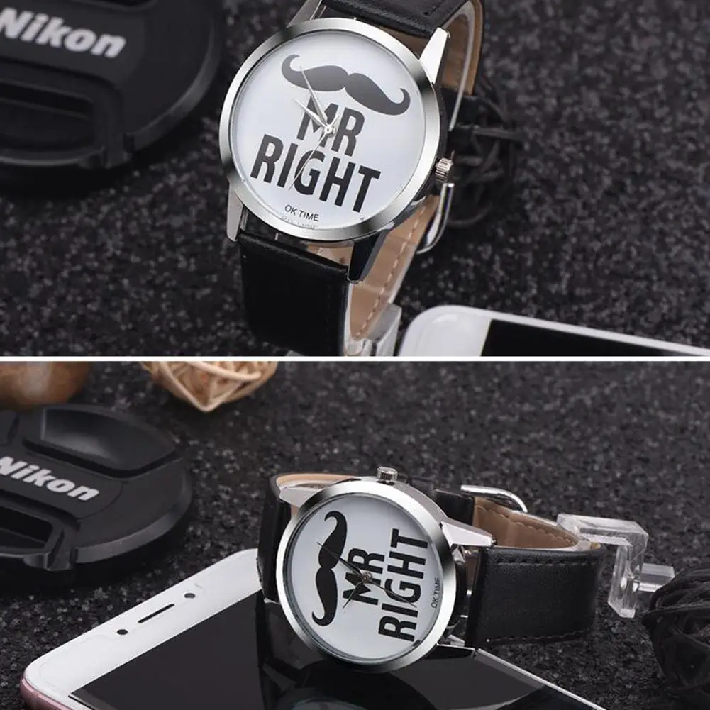 LinTimes стильные Mr Right/Mrs Right кварцевые часы для влюбленных повседневные наручные часы с орнаментом подарок