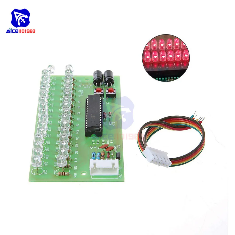 Красный Solderless 16 Светодиодный Двухканальный аудио уровень индикаторный усилитель лампы синий/зеленый/красный светодиодный светильник DC 8-12 В VU метр модуль - Цвет: Красный